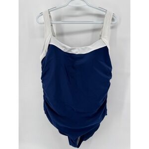 Shade Shore Womens Navy White One Piece Swimsuit Tummy Control Size 24